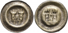 GERMANY. Ravensburg (Stadt). After 1404. Hohlpfennig (Silver, 18 mm, 0.34 g). Gate with two towers; no pearl ring. Rev. Incuse of obverse. CC 219.1. N...