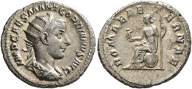 Gordian III, 238-244. Antoninianus (Silver, 21 mm, 3.78 g, 1 h), Rome, 239. IMP CAES M ANT GORDIANVS AVG Radiate, draped and cuirassed bust of Gordian...