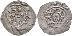 GERMANY. Regensburg (herzogliche Münzstätte). Heinrich X der Stolze, 1126-1138. Pfennig (Silver, 22 mm, 1.00 g, 10 h). Man with sword over his shoulde...