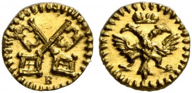 GERMANY. Regensburg (Stadt). 1/32 Dukat (Gold, 5 mm, 0.10 g, 12 h), no date (1744). Crossed keys, B below (mintmaster J. C. Busch). Rev. Crowned doubl...