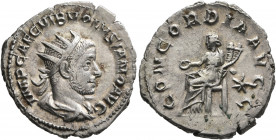 Volusian, 251-253. Antoninianus (Silver, 21 mm, 3.33 g, 6 h), Rome, 252. IMP CAE C VIB VOLVSIANO AVG Radiate, draped and cuirassed bust of Volusian to...