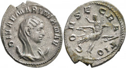 Diva Mariniana, died before 253. Antoninianus (Silver, 24 mm, 3.33 g, 6 h), Viminacium, 253-254. DIVAE MARINIANAE Veiled and draped bust of Diva Marin...