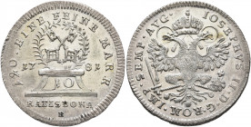 GERMANY. Regensburg (Stadt). 10 Kreuzer 1781 (Silver, 26 mm, 3.92 g, 12 h). 120 EINE FEINE MARK Crossed keys within wreath upon pedestal with value 10...
