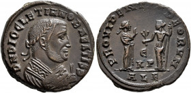 Diocletian, as Senior Augustus, 305-311/2. Follis (Bronze, 23 mm, 6.86 g, 6 h), Alexandria, 308-310. D N DIOCLETIANO BAEATISS Laureate and mantled bus...