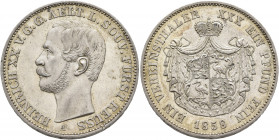 GERMANY. Reuss-ältere Linie zu Obergreiz. Heinrich XX, 1836-1859. Vereinstaler 1858 (Silver, 33 mm, 18.56 g, 12 h), Berlin. HEINRICH XX V G G AELT L S...