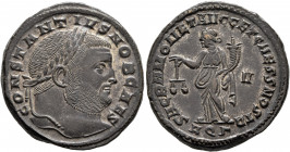 Constantius I, 305-306. Follis (Silvered bronze, 26 mm, 10.88 g, 12 h), Aquileia, 301. CONSTANTIVS NOB CAES Laureate head of Constantius I to right. R...
