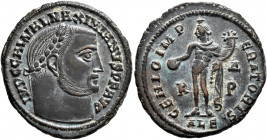 Galerius, 305-311. Follis (Bronze, 24 mm, 6.05 g, 11 h), Alexandria, late 308-310. IMP C GAL VAL MAXIMIANVS P F AVG Laureate head of Galerius to right...