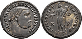 Maximinus II, 310-313. Follis (Silvered bronze, 24 mm, 6.05 g, 11 h), Alexandria, circa 310. IMP C GAL VAL MAXIMINVS P F AVG Laureate head of Maximinu...