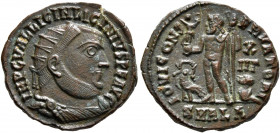 Licinius I, 308-324. Follis (Bronze, 19 mm, 3.45 g, 11 h), Alexandria, 321-324. IMP C VAL LICIN LICINIVS P F AVG Radiate, draped and cuirassed bust of...