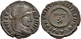 Constantine I, 307/310-337. Follis (Bronze, 19 mm, 2.72 g, 2 h), a contemporary imitation of a follis from Rome, after 321. CONSTATNS HNC Laureate hea...