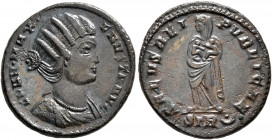 Fausta, Augusta, 324-326. Follis (Bronze, 19 mm, 3.26 g, 5 h), Treveri, 326. FLAV•MAX•FAVSTA AVG Draped bust of Fausta to right. Rev. SALVS REIPVBLICA...