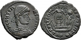 Constans, 337-350. Follis (Bronze, 23 mm, 5.84 g, 6 h), a contemporary imitation of a follis from Aquileia, after 348. D N CONSTANS P F AVG Pearl-diad...