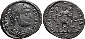 Vetranio, 350. Maiorina (Bronze, 25 mm, 6.36 g, 12 h), Thessalonica. D N VETRANIO P F AVG Laureate, draped and cuirassed bust of Vetranio to right. Re...