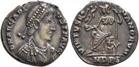 Arcadius, 383-408. Siliqua (Silver, 16 mm, 2.13 g, 11 h), Mediolanum, 388-393. D N ARCADIVS P F AVG Pearl-diademed, draped and cuirassed bust of Arcad...