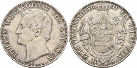 GERMANY. Sachsen-Weimar. Johann, 1854-1873. Doppelter Vereinstaler 1859 (Silver, 41 mm, 37.07 g, 12 h), Dresden. IOHANN V G G KOENIG VON SACHSEN Head ...