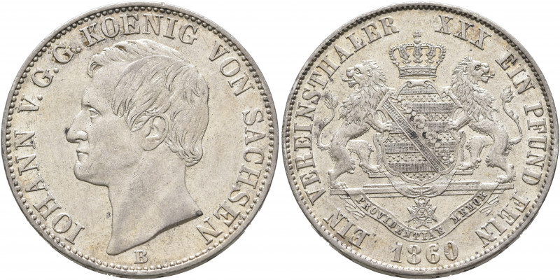 GERMANY. Sachsen. Johann, 1854-1873. Vereinstaler 1860 (Silver, 33 mm, 18.58 g, ...