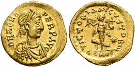 Zeno, second reign, 476-491. Tremissis (Gold, 14 mm, 1.44 g, 6 h), Constantinopolis. D N ZENO PERP AVG Diademed, draped and cuirassed bust of Zeno to ...