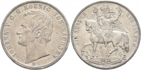 GERMANY. Sachsen. Johann, 1854-1873. Vereinstaler 1871 (Silver, 33 mm, 18.51 g, 12 h), Dresden. IOHANN KOENIG VON SACHSEN Head of Johann to left, B be...