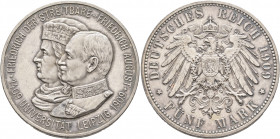 GERMANY. Sachsen. Friedrich August III, 1904-1918. 5 Mark 1909 (Silver, 38 mm, 27.78 g, 12 h), on the 500th anniversary of the founding of Leipzig Uni...