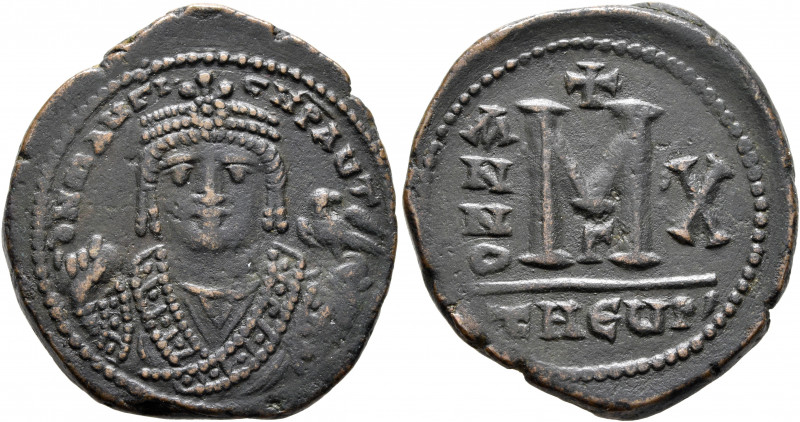 Maurice Tiberius, 582-602. Follis (Bronze, 29 mm, 12.99 g, 6 h), Theoupolis (Ant...