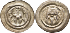 GERMANY. Sachsen-Markgrafschaft Meißen. Heinrich, 1221-1288. Bracteate (Silver, 44 mm, 0.99 g). Markgraf Heinrich sitting facing, holding plant and ba...
