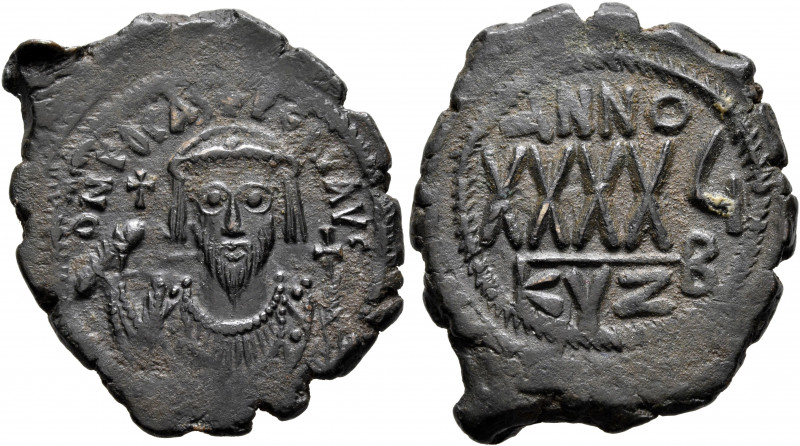 Phocas, 602-610. Follis (Bronze, 33 mm, 10.52 g, 7 h), Constantinopolis, RY 6 = ...