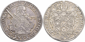 GERMANY. Sachsen-Albertinische Linie. August, 1553-1586. Taler 1572 (Silver, 39 mm, 29.10 g, 3 h), Dresden. (Orb) AVGVSTVS D G DVX SAXO SA ROMA IMP Cu...