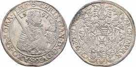 GERMANY. Sachsen-Albertinische Linie. Christian I, 1586-1591. Taler 1591 (Silver, 40 mm, 29.25 g, 12 h), Dresden. (Orb) CHRISTIAN D G DVX SAXO SA ROMA...