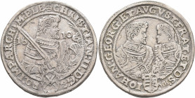 GERMANY. Sachsen-Albertinische Linie. Christian II, Johann Georg, and August. Dicker Doppeltaler 1610 (Silver, 40 mm, 58.09 g, 11 h), Dresden (Orb) CH...