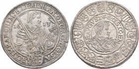 GERMANY. Sachsen-Albertinische Linie. Johann Georg I and August, Electors, 1611-1615. Taler 1613 (Silver, 42 mm, 29.11 g, 9 h), Dresden. (Orb) IOHAN G...