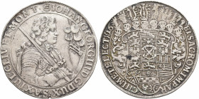 GERMANY. Sachsen-Albertinische Linie. Johann Georg III, 1680-1691. Taler 1681 (Silver, 45 mm, 28.93 g, 4 h), Dresden (Orb) IOHAN GEORG III D G DUX SAX...