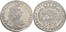 GERMANY. Sachsen-Albertinische Linie. Friedrich August, 1694-1733. 2/3 Taler 1701 (Silver, 37 mm, 17.14 g, 12 h), Dresden. D G FRID AUGUST REX POLONIA...