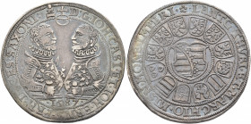 GERMANY. Sachsen-Alt-Gotha. Johann Casimir and Johann Ernst, 1572-1633. Taler 1587 (Silver, 39 mm, 29.00 g, 9 h), Saalfeld (Orb) D G IOH CASI ET IOH E...