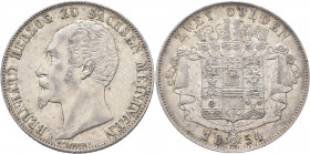 GERMANY. Sachsen-Meiningen. Bernhard II Erich Freund, 1803-1866. 2 Gulden 1854 (Silver, 36 mm, 21.18 g, 12 h), Saalfeld. BERNHARD HERZOG ZU SACHSEN ME...
