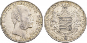 GERMANY. Sachsen-Meiningen. Georg II, 1866-1914. Vereinstaler 1867 (Silver, 33 mm, 18.55 g, 12 h), München. GEORG HERZOG ZU SACHSEN MEININGEN Head of ...