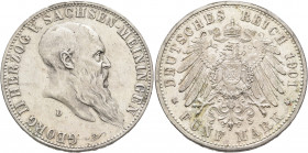 GERMANY. Sachsen-Meiningen. Georg II, 1866-1914. 5 Mark 1901 (Silver, 38 mm, 27.78 g, 12 h), München. GEORG II HERZOG V. SACHSEN-MEININGEN Head of Geo...