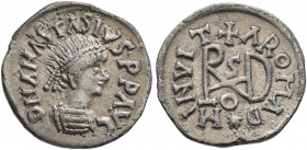 GEPIDS. Uncertain king, 454-552. 1/4 Siliqua (Silver, 13 mm, 0.94 g, 6 h), imitating a Gothic issue from Mediolanum, Sirmium. D N ANASTASIVS P P AVG P...