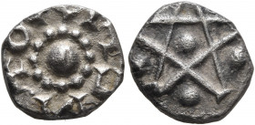 MEROVINGIANS. Poitiers (region). Circa 670-750. Denier (Silver, 11 mm, 1.00 g). Globe surrounded by pearls and legend. Rev. Hexagram with pellets. Bel...