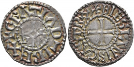 CAROLINGIANS. Charles le Chauve (the Bald), as Charles II, king of West Francia, 840-877. Denier (Silver, 19 mm, 1.58 g, 3 h), Blois. ✠GRATIA D-I REX ...