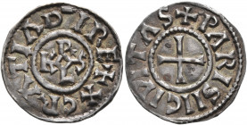 CAROLINGIANS. Charles le Chauve (the Bald), as Charles II, king of West Francia, 840-877. Denier (Silver, 19 mm, 1.75 g, 8 h), Paris. ✠GRATIA D-I REX ...