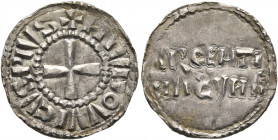CAROLINGIANS. Louis l'Enfant (the Child), king of East Francia, 899-911. Denier (Silver, 18 mm, 1.00 g, 1 h), Strasbourg. +HLVDOVVICVS PIVS Cross patt...