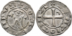CRUSADERS. Antioch. Bohémond IV, 1201-1233. Denier (Silver, 17 mm, 0.90 g, 5 h). +BOAMVNDVS Helmeted head of a knight to left flanked by crescent and ...