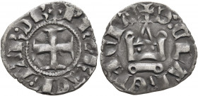 CRUSADERS. Principality of Achaea. Philippe de Taranto, 1307-1313. Denier tournois (Silver, 17 mm, 0.85 g, 7 h), Chiarenza. +PHS P ACH TAR D R Cross. ...
