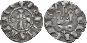 CRUSADERS. Principality of Achaea. Mathilde de Hainaut, 1316-1321. Denier tournois (Silver, 18 mm, 0.91 g, 6 h), Chiarenza. +MAHAVTA P ACH' Cross. Rev...