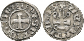 CRUSADERS. Neapolitan Princes of Epirus and Corfu. Philippe de Taranto, 1294-1313. Denier tournois (Silver, 17 mm, 0.90 g, 6 h), Lepanto. +(fleur-de-l...