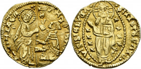 CRUSADERS. Chios. Genoese occupation, circa 1362-1400. Zecchino (Gold, 20 mm, 3.50 g, 11 h), imitating Venice. DVX / ANTO VE[//] / S VEMTYI St. Mark s...
