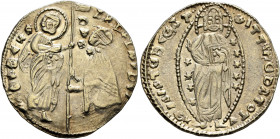 CRUSADERS. Venetians in the Levant. 14th to 15th centuries. Ducat (Electrum, 21 mm, 3.39 g, 9 h), uncertain mint, struck in the name of Andrea Dandolo...