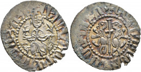 ARMENIA, Cilician Armenia. Royal. Levon I, 1198-1219. Tram (Silver, 23 mm, 2.76 g, 3 h). 'Levon King of all the Armenians' (in Armenian) Levon seated ...