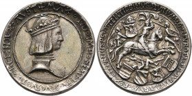 AUSTRIA. Holy Roman Empire. Maximilian I, Emperor, 1493-1519. Guldiner (Silver, 38 mm, 28.53 g, 12 h), by Ulrich Ursentaler, Hall, no date (1518), but...