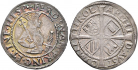 AUSTRIA. Holy Roman Empire. Ferdinand I, 1526-1564. Sechser (Silver, 23 mm, 3.00 g, 12 h), Hall, no date. ✠ FERDINAN PRINC ET INF HISP Cuirassed half-...